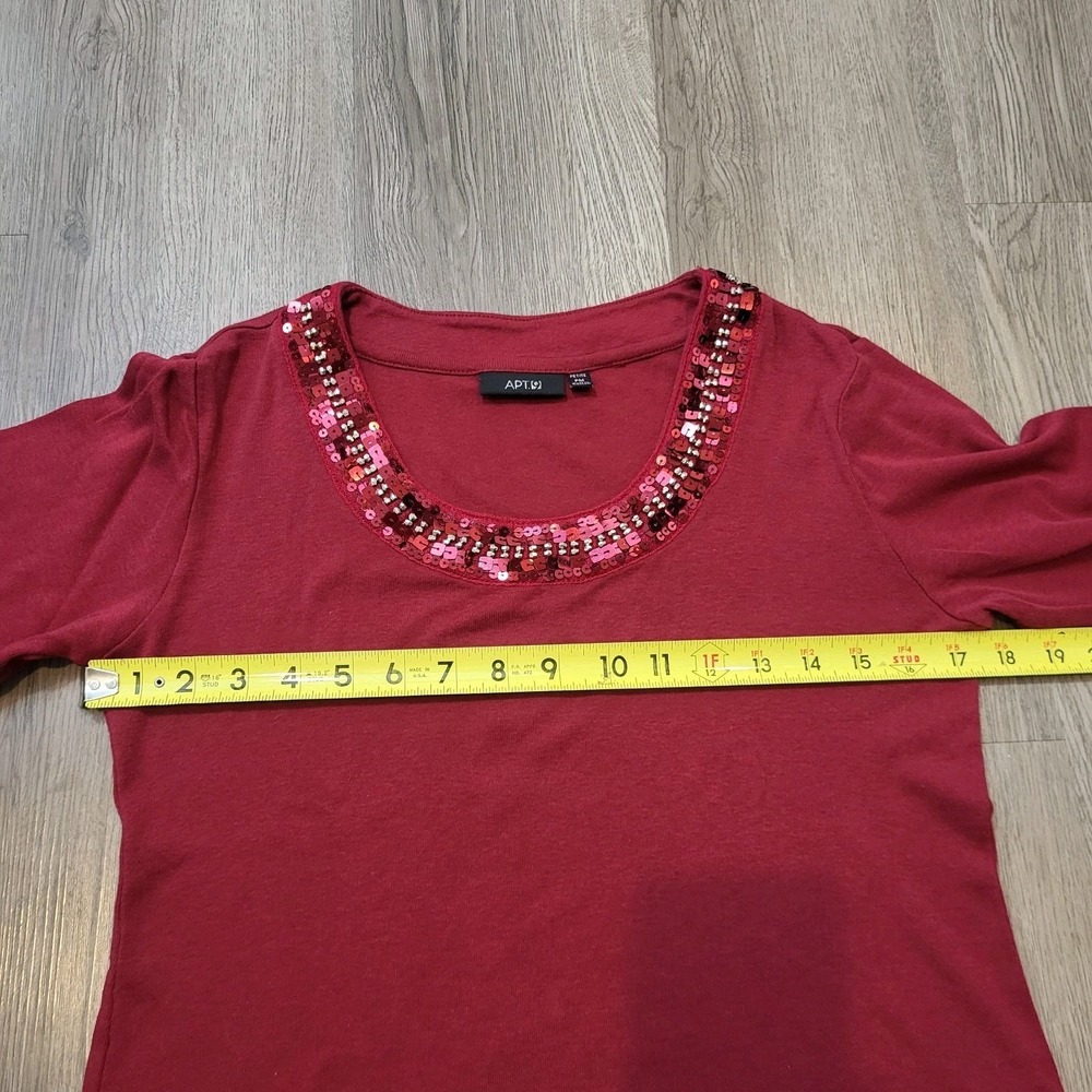 Apt. 9 Petite M Women's Long Sleeve Blouse Sequins /Beaded Cherry Red - Picture 8 of 10